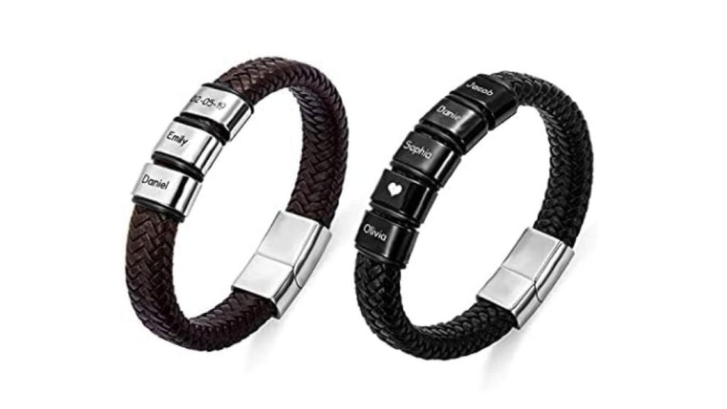 Pulsera de cuero personalizada para hombre- cuentas