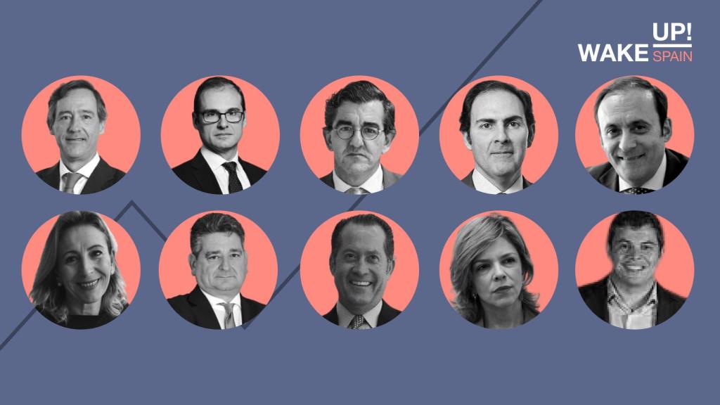 Arriba, de izquierda a derecha: Javier Goñi, Fidel López, Juan Abarca, Javier Sánchez-Prieto y Eduardo Pastor. Abajo, Mercedes Iborra, Miguel Ángel López, Juan Carlos Escotet, Marta Villanueva y Alberto Martínez.