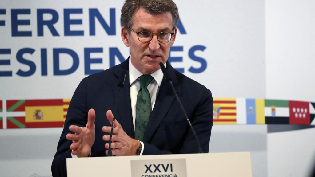 El presidente de la Xunta de Galicia, Alberto Núñez Feijóo, este domingo tras la Conferencia de Presidentes de La Palma.