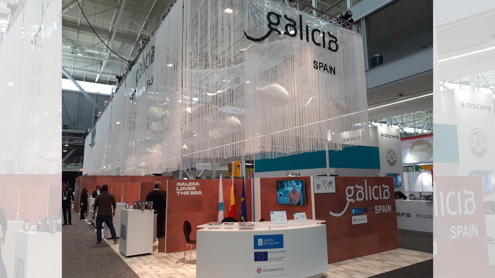 Puesto institucional de la Xunta de Galicia en la feria Seafood de Boston.