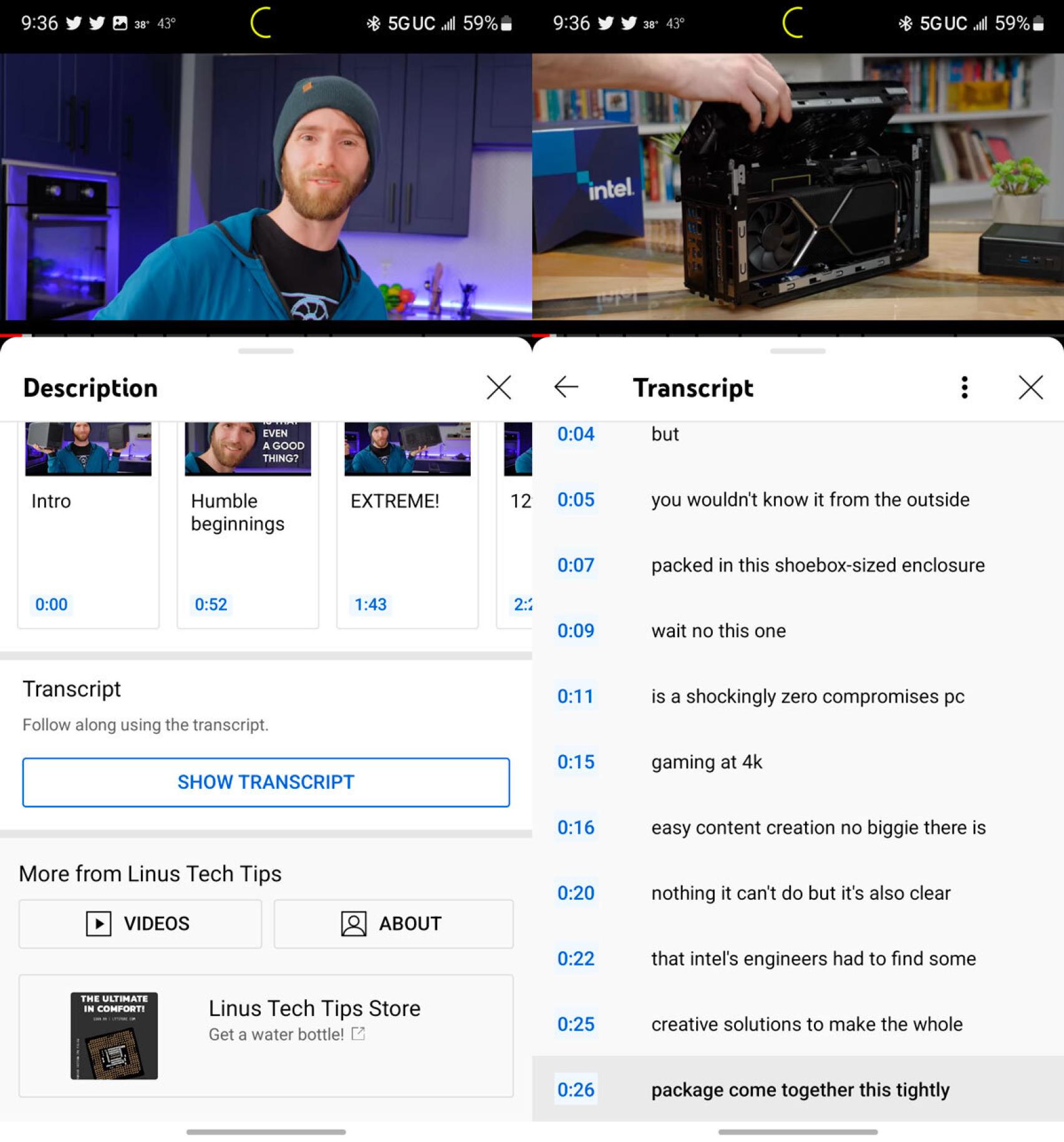 Transcripción en vídeos de YouTube para Android