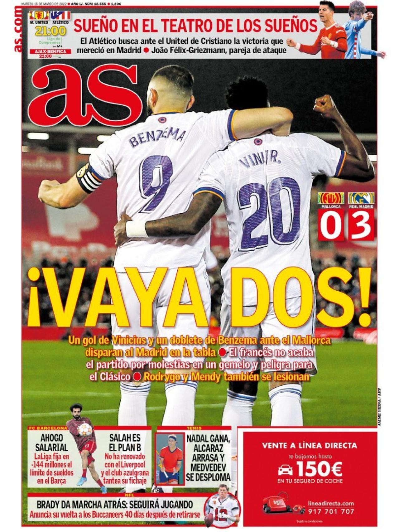 La portada del diario As (15/03/2022)