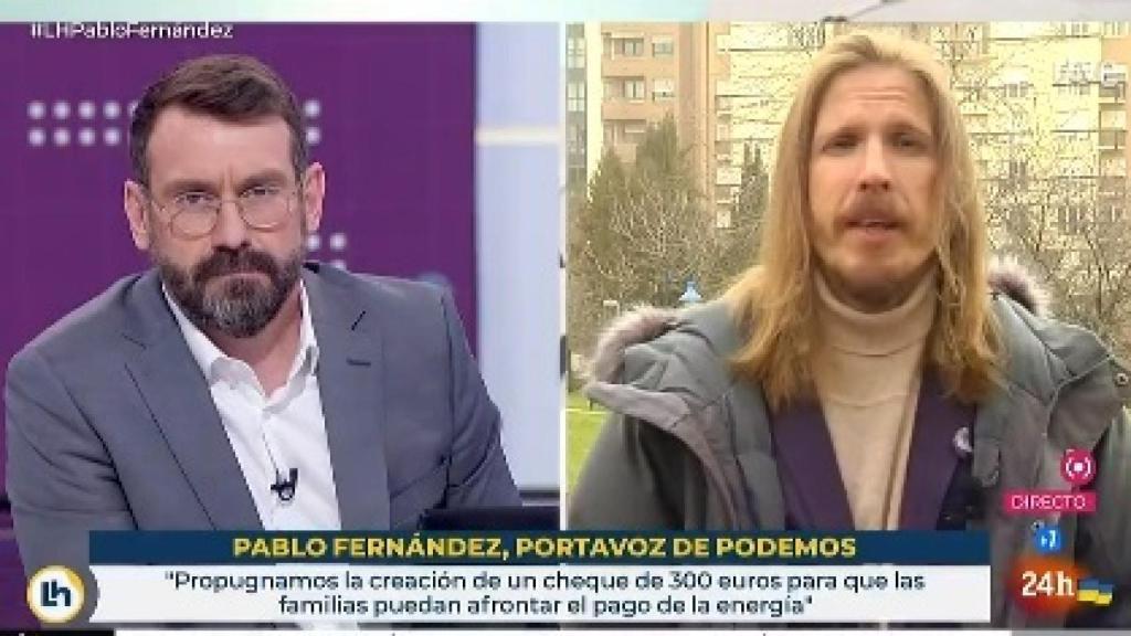 El portavoz nacional de Unidas Podemos, Pablo Fernández, este martes en TVE.