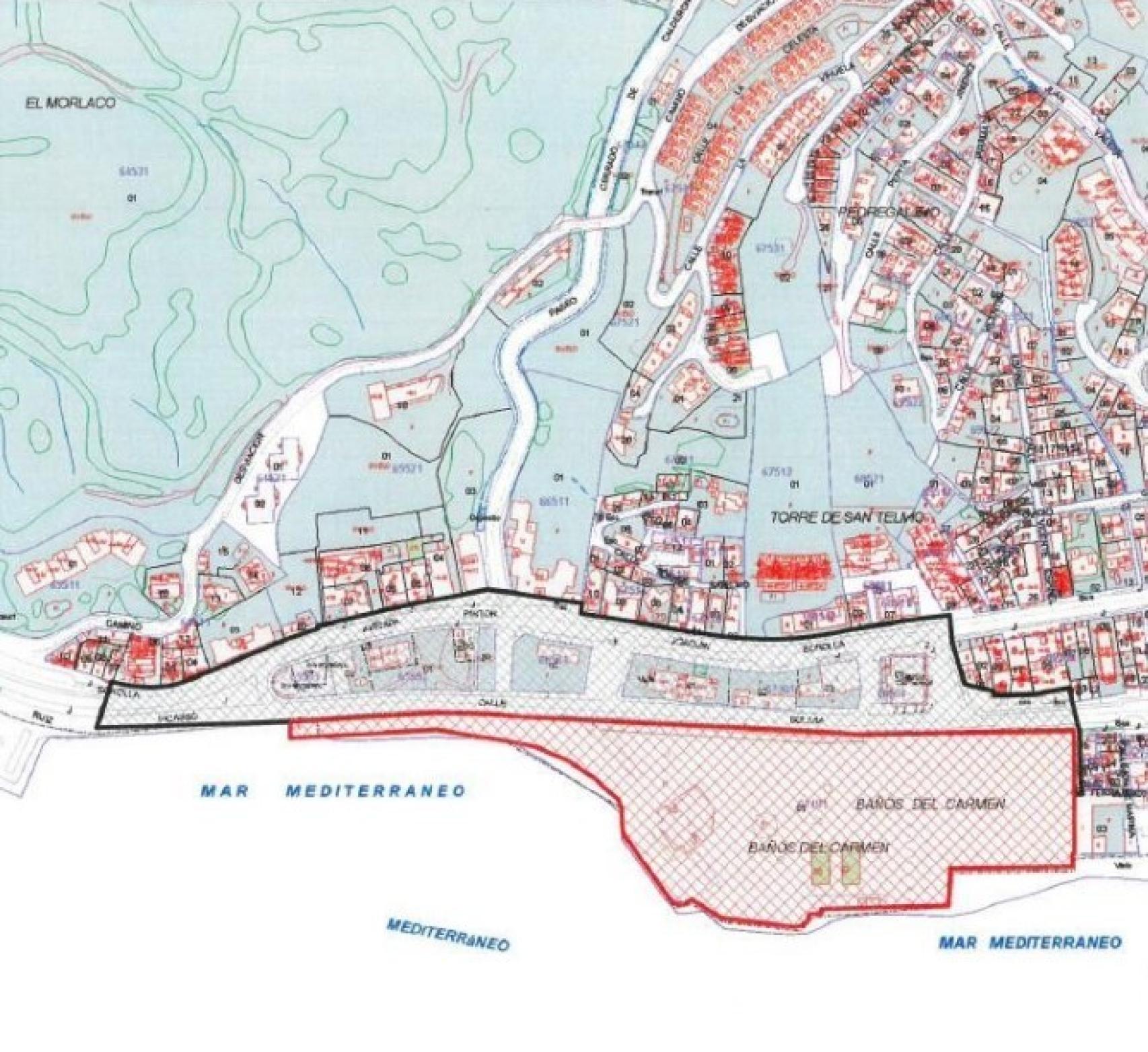 Zona de la delimitación de protección del futuro BIC de los Baños del Carmen.