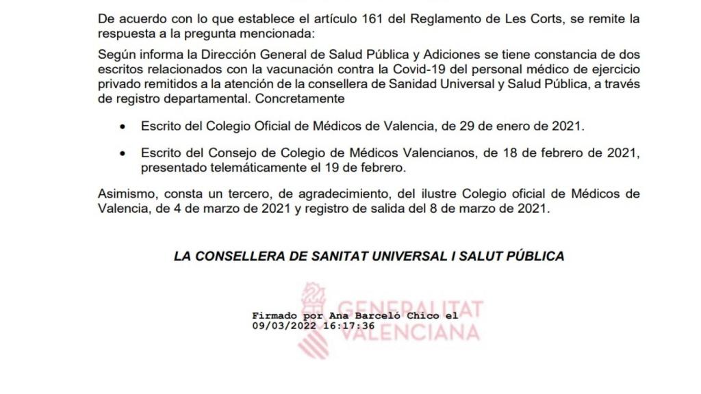 Respuesta parlamentaria.