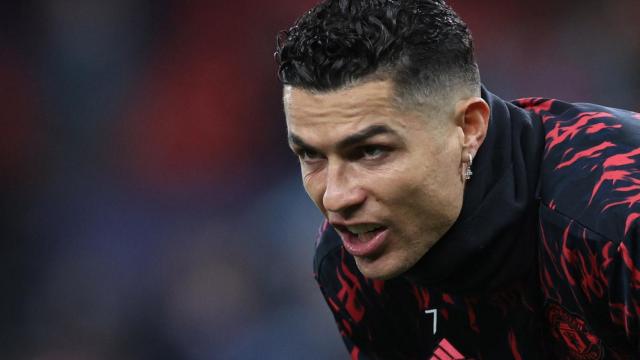 Cristiano Ronaldo, durante el calentamiento del Manchester United