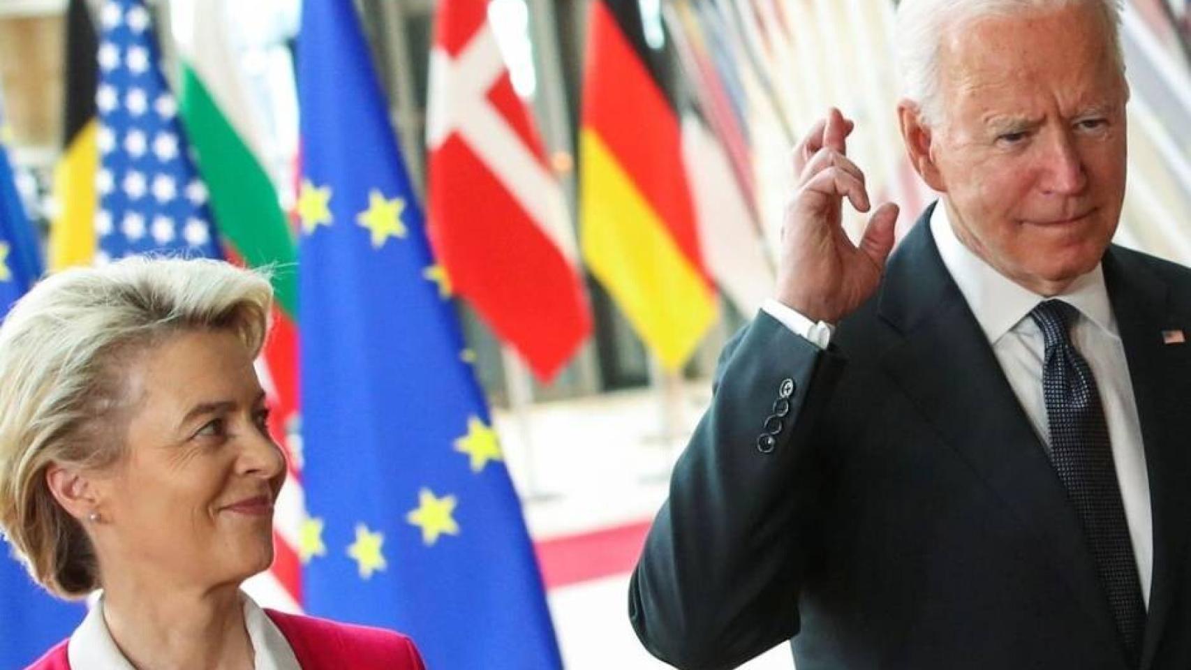 Ursula von der Leyen, presidenta de la Comisión Europea, y Joe Biden, presidente de EEUU, en Bruselas.