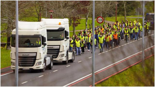 Protesta de transportistas en el polígono de O Ceao, en Lugo, durante las protestas del pasado mes de marzo.