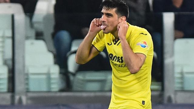 Celebración de Gerard Moreno con el Villarreal en Turín