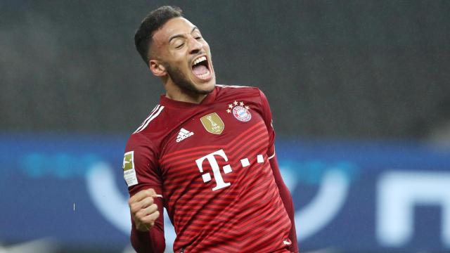 Corentin Tolisso celebra un gol durante un partido con el Bayern de Múnich