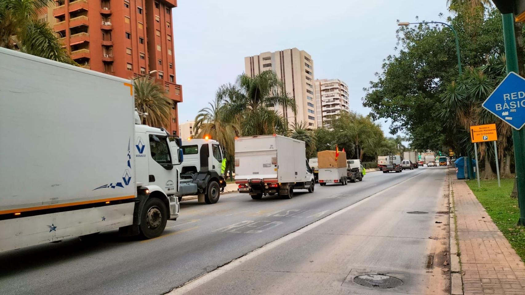 Comitiva de los transportistas en huelga en Málaga