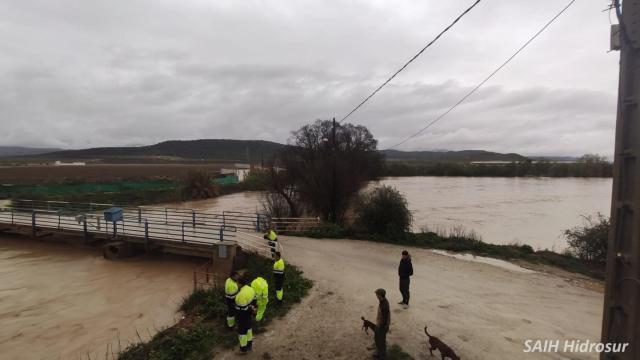 El Guadalhorce se desborda por la Vega de Antequera afectando a un cortijo.