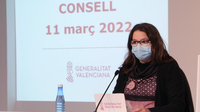 La vicepresidenta valenciana, Mónica Oltra, en la última rueda de prensa tras el pleno del Consell.