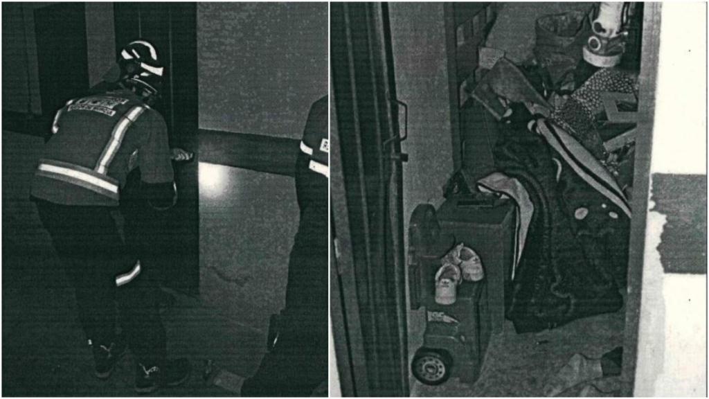 Un bombero abriendo la puerta del trastero número 14 donde yacía el cuerpo sin vida de Claudia.