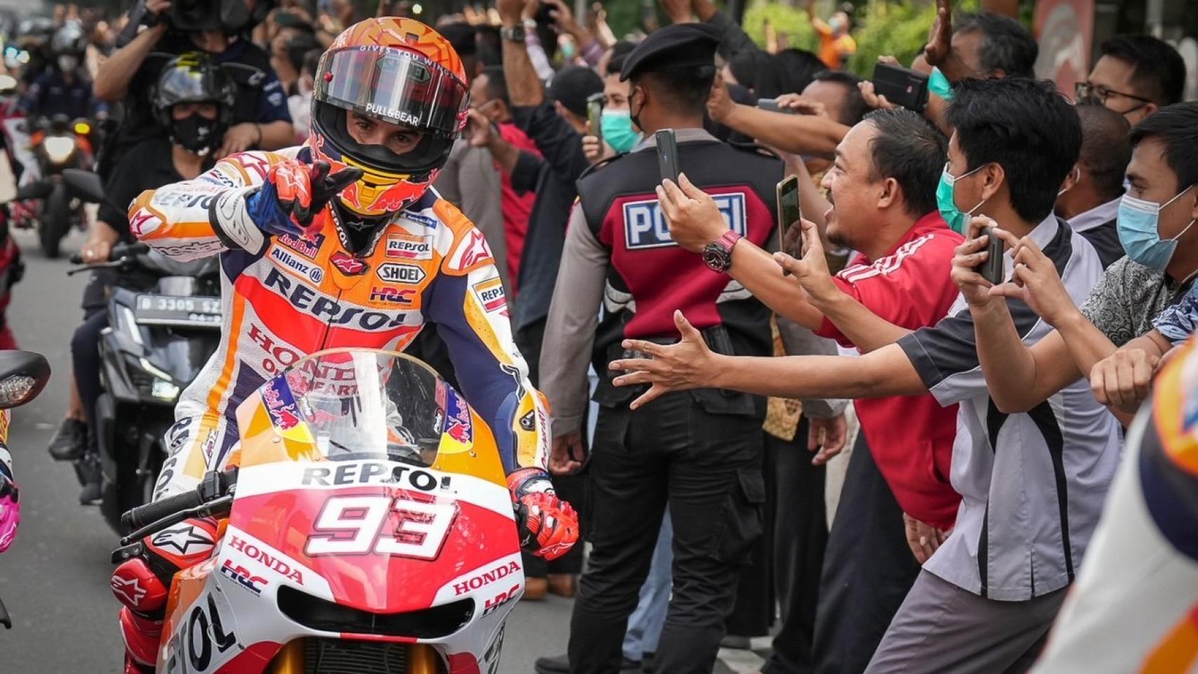Marc Márquez, durante un acto en Indonesia