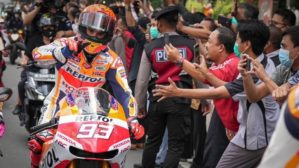 Marc Márquez, durante un acto en Indonesia