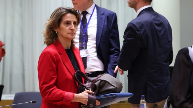 La vicepresidenta tercera, Teresa Ribera, durante la reunión de ministros de Medio Ambiente este jueves en Bruselas