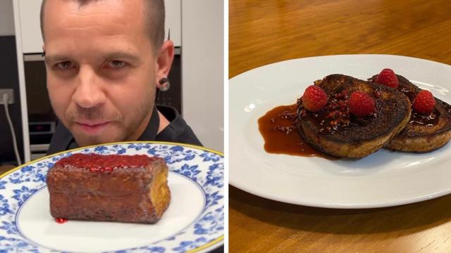 Dabiz Muñoz con su torrija y las cocinadas por EL ESPAÑOL.