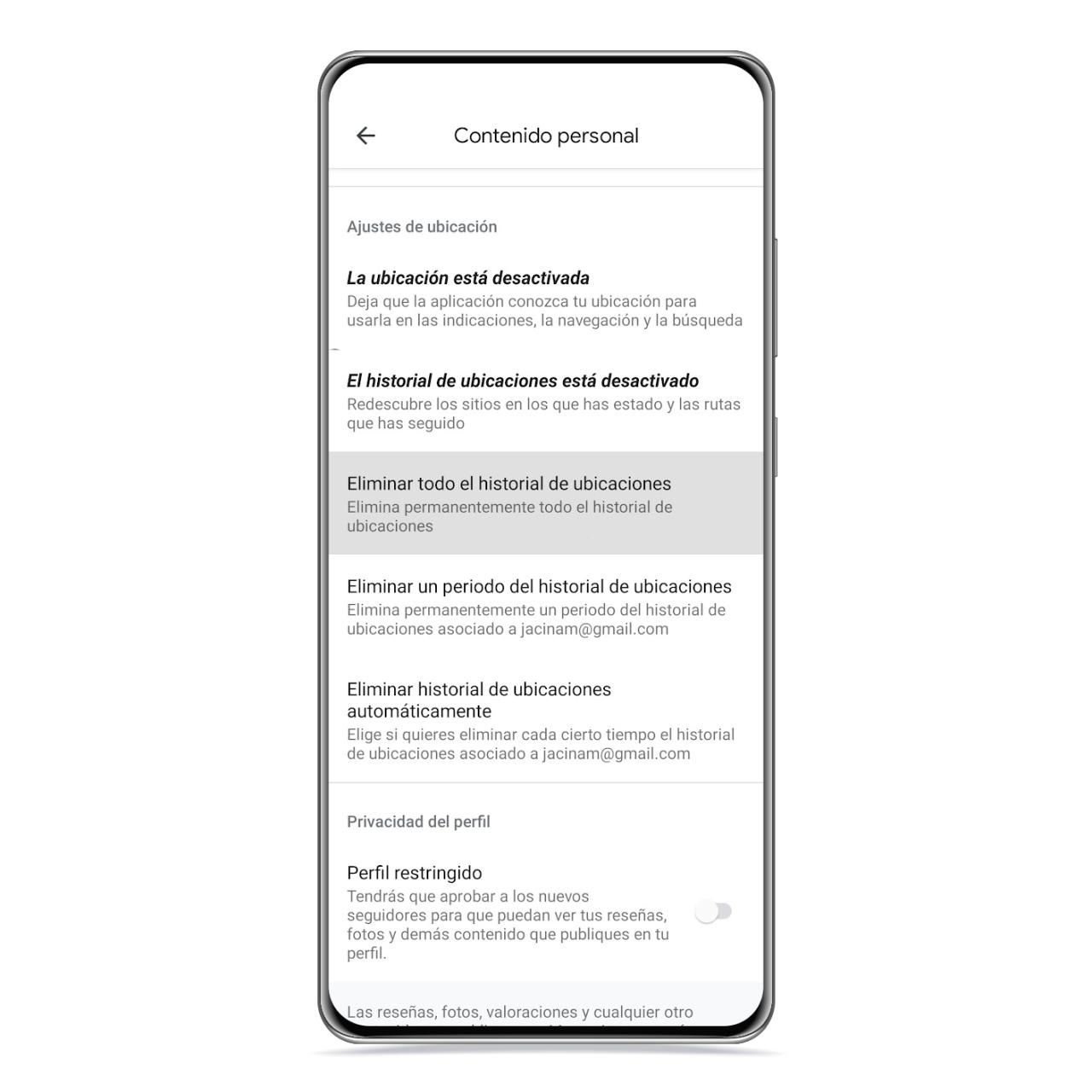 Eliminar el historial de ubicaciones en Maps