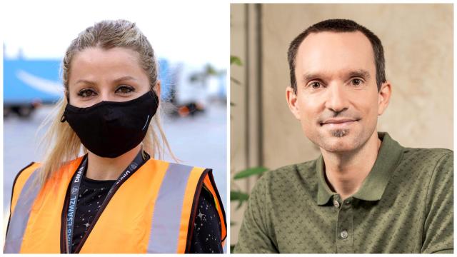 A la izquierda, Ramona Moraru y, a la derecha, Eduardo García, dos trabajadores indefinidos de Amazon en España.