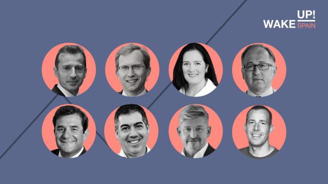 De arriba abajo y de izquierda a derecha: Guillaume Faury, Henri Poupart-Lafarge,  M-K Kennedy, Luis Gallego, César Cernuda, Martín Umarán, Wayne Griffiths  y Javier Oliván..