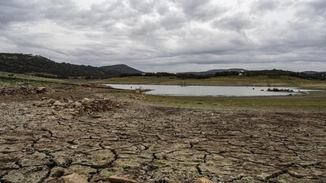 Embalse de Tentudía afectado por la sequía.