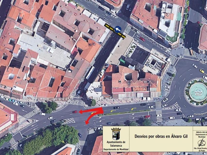 Plano correspondiente al desvío del tráfico por las obras en Álvaro Gil