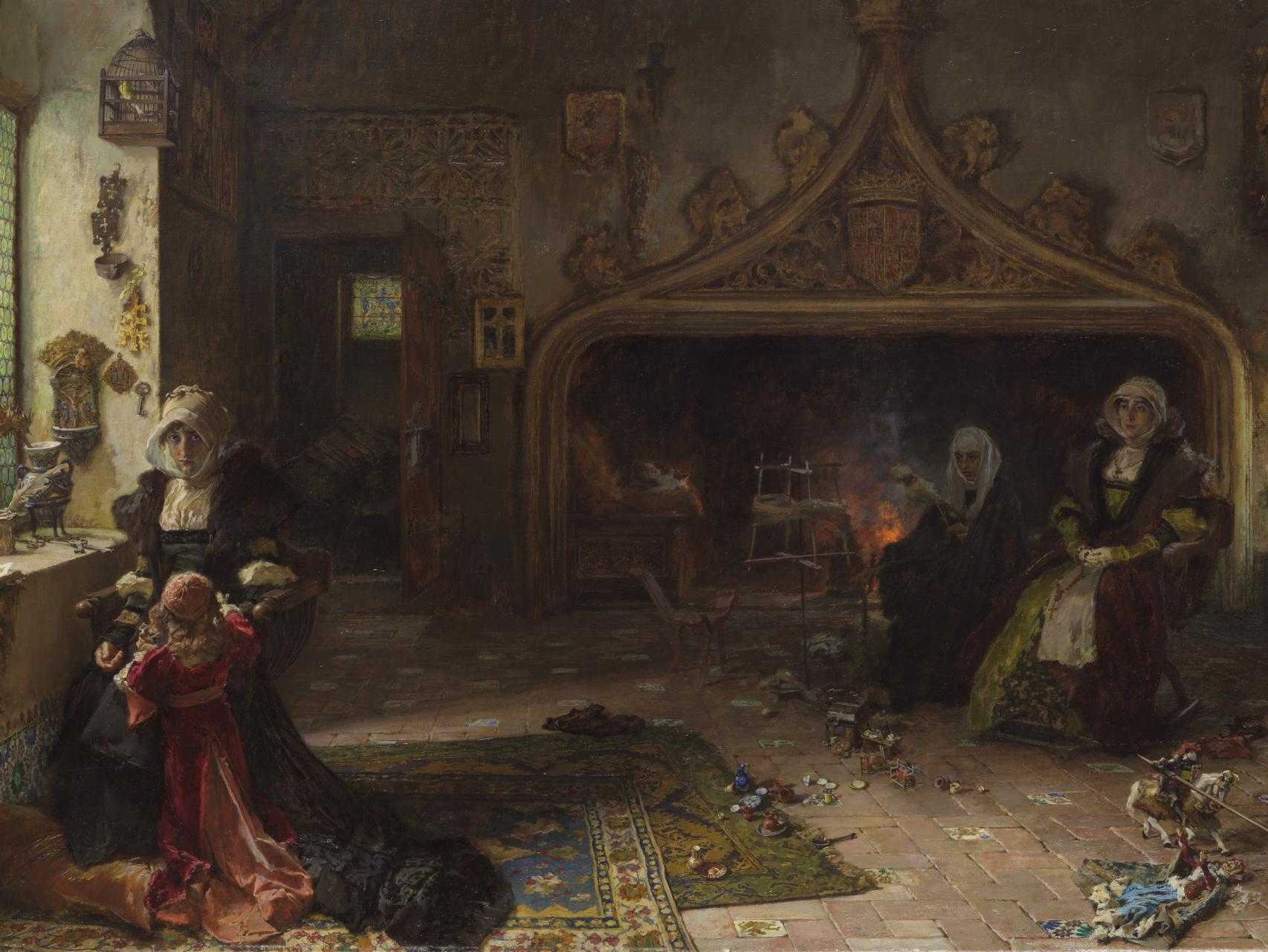 'La reina doña Juana la Loca, recluida en Tordesillas con su hija, la infanta doña Catalina', 1906