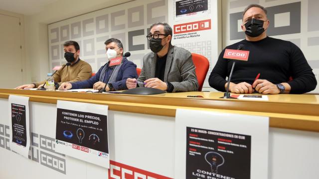 Imagen de la rueda de prensa conjunta de CCOO y UGT. Foto: Óscar Huertas