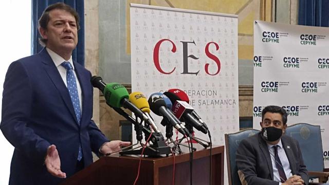 Alfonso Fernández Mañueco, en el acto de Salamanca