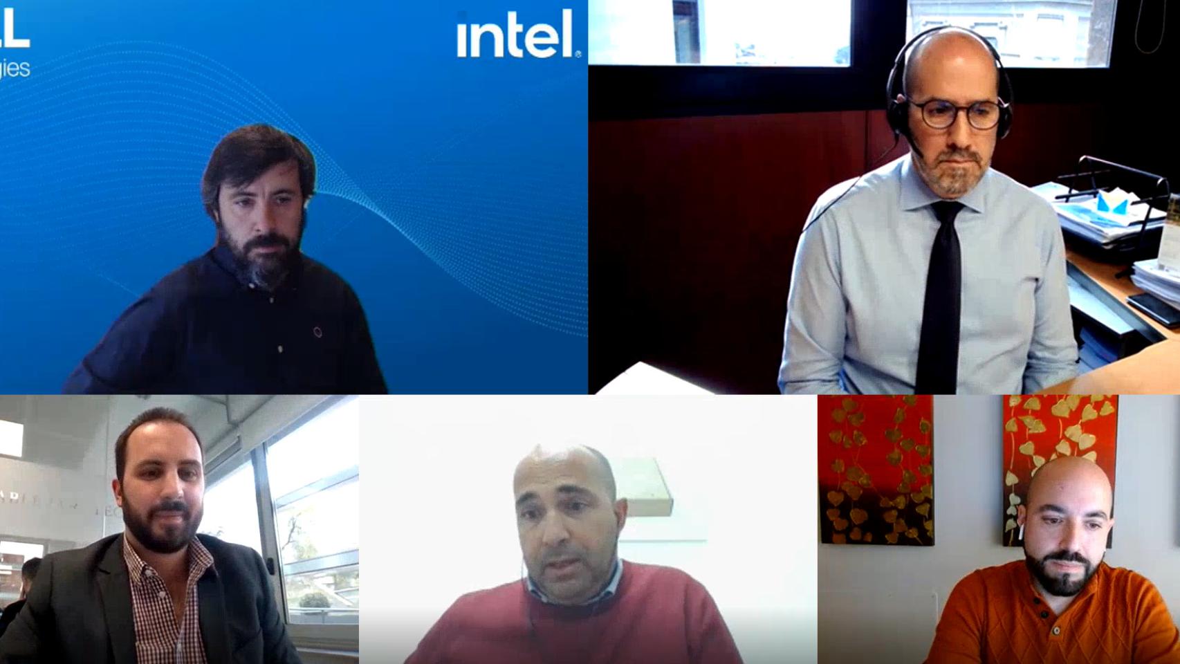Los ponentes en la mesa redonda organizada por D+I, Dell e Intel. De izquierda a derecha y arriba a abajo: Javier González Alonso, Account Systems Engineeer en Dell, José Carlos Rodríguez, responsable de Seguridad de Mutua Tinerfeña; Alberto Iglesias Fraga, subdirector de D+I; Pedro José Márquez, responsable TIC de la zona Sur de la Compañía de Jesús; y Miguel Ángel Aba, administrador de Sistemas y Ciberseguridad de Jesús Navarro SA.