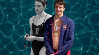 Fotomontaje de Lia Thomas, antes y después de su cambio de sexo