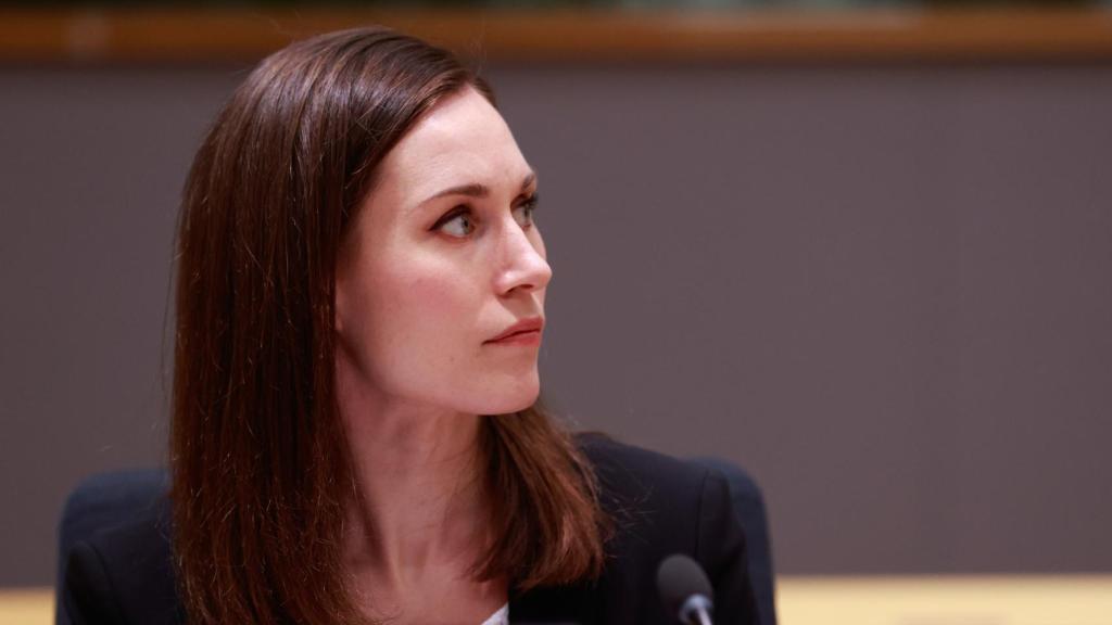 La primera ministra de Finlandia, Sanna Marin, durante la cumbre de este jueves
