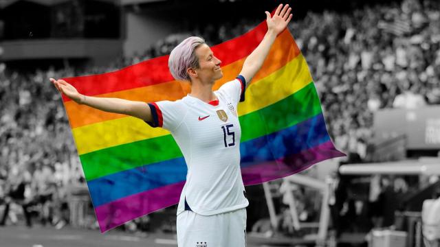 Fotomontaje de Megan Rapinoe y la bandera LGTBI
