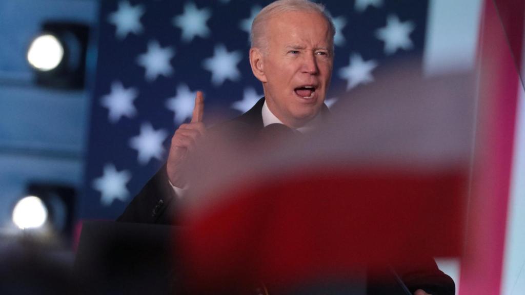 El presidente estadounidense, Joe Biden, durante su discurso en el Palacio Real de Varsovia, Polonia, este sábado.