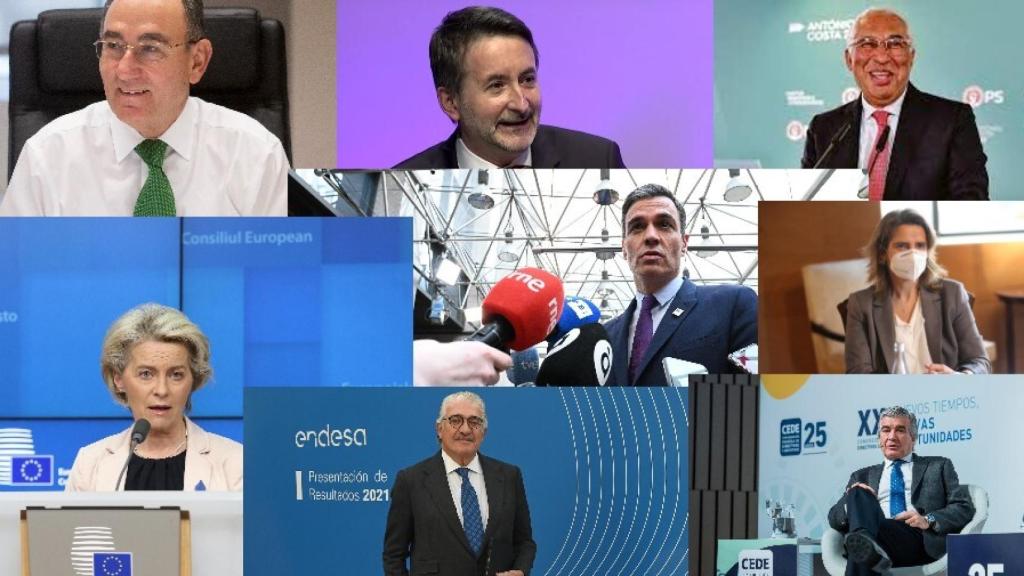 Ignacio S. Galán, Josu J. Imaz, António Costas, Ursula von der Leyen, Pedro Sánchez, Teresa Ribera, José Bogas y Francisco Reynés.