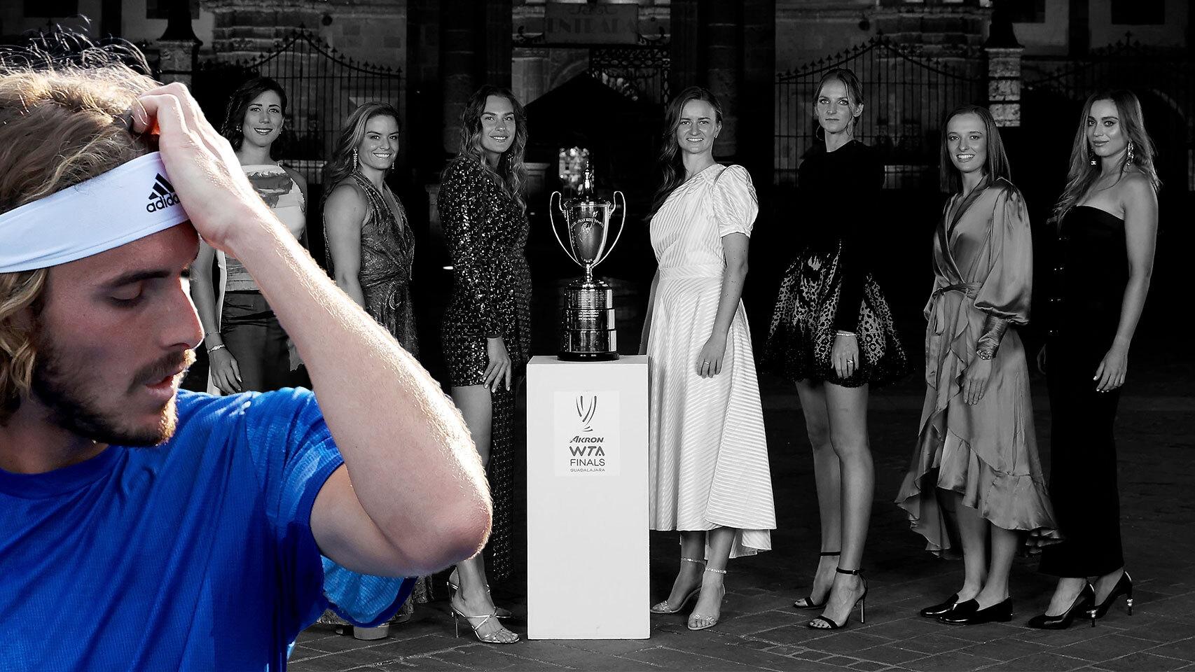 Fotomontaje de Stefanos Tsitsipas y las tenistas participantes en la WTA Finals