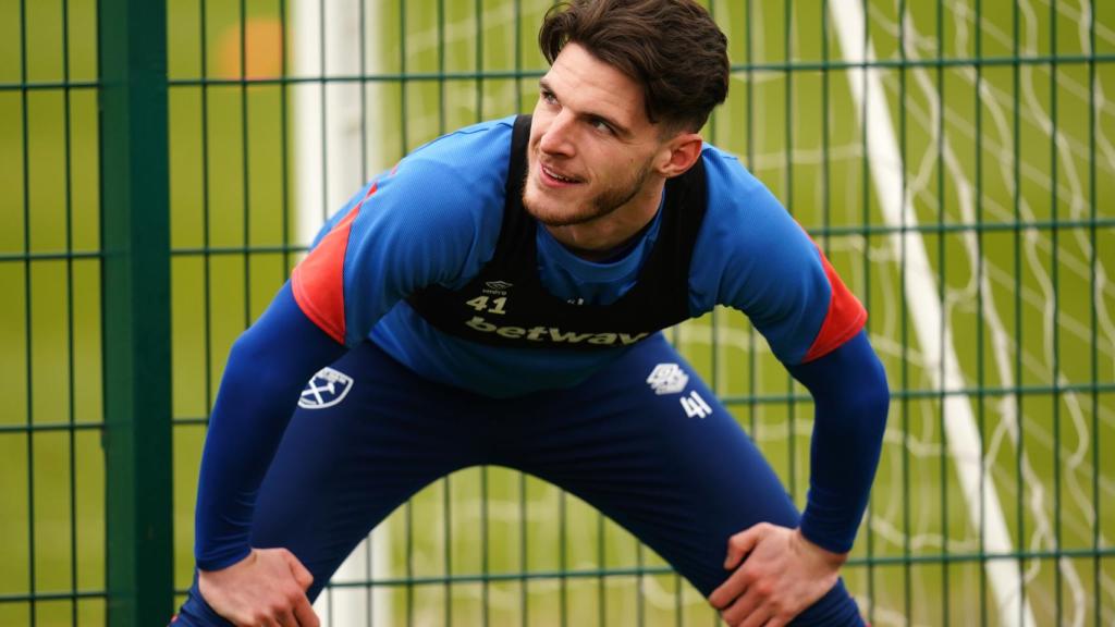 Declan Rice, en un entrenamiento del West Ham United.