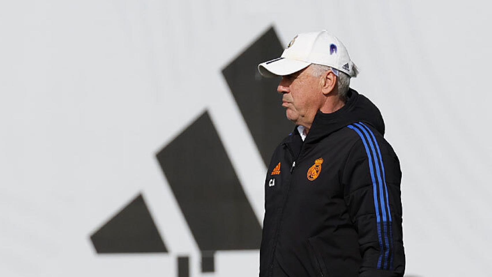 Carlo Ancelotti, en un entrenamiento del Real Madrid