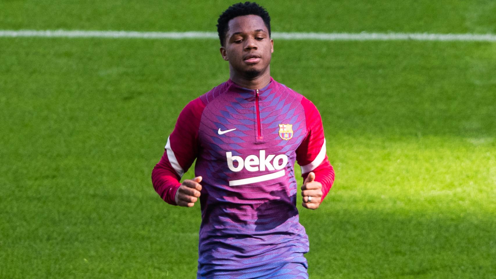 Ansu Fati, en un entrenamiento del Barcelona