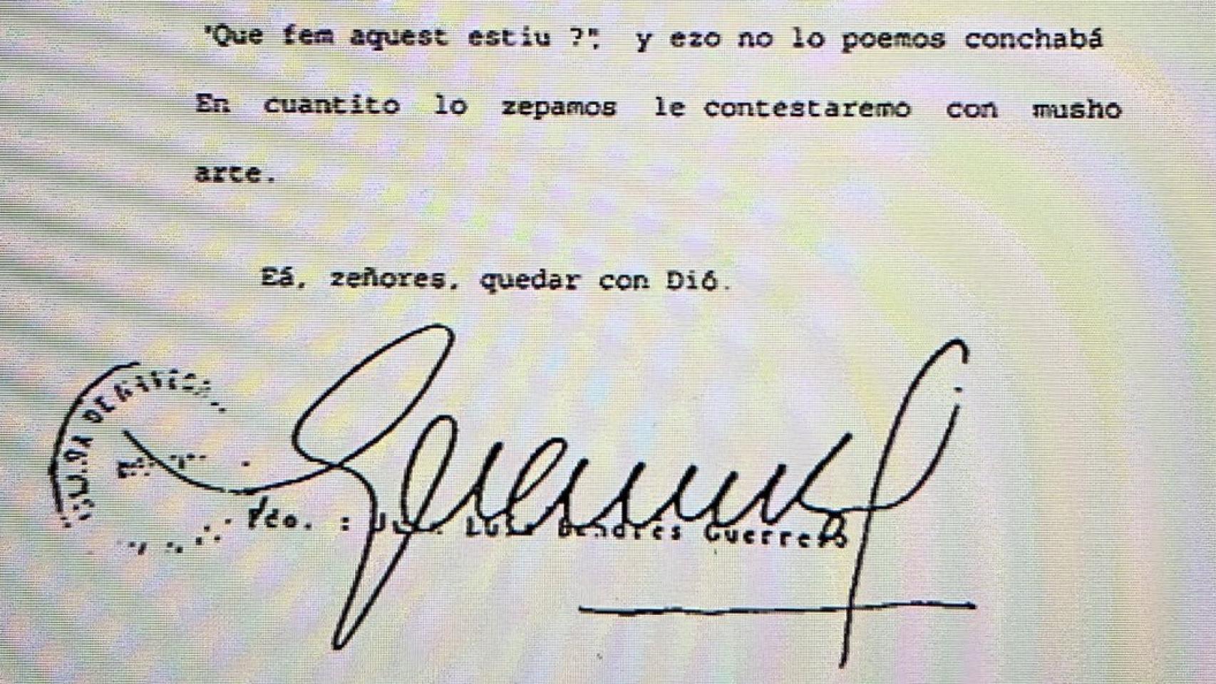 Extracto de la carta mandada desde Andalucía.