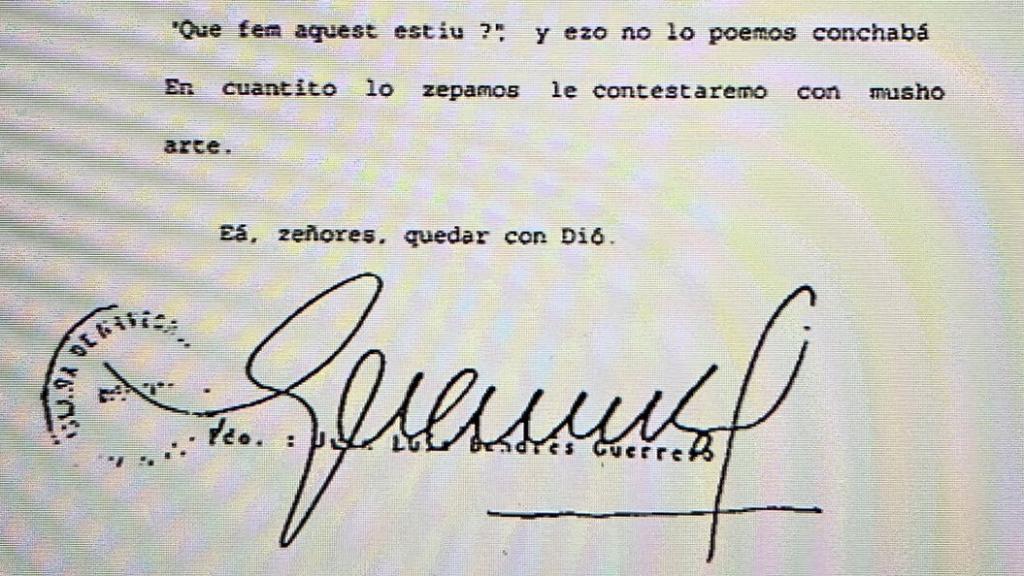 Extracto de la carta mandada desde Andalucía.