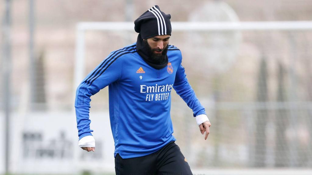 Benzema, entrenándose en Valdebebas