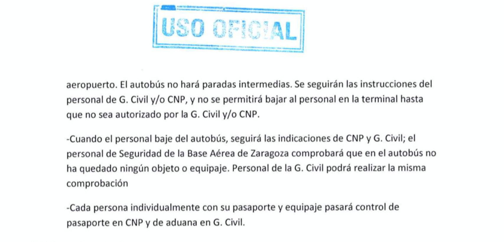 Fragmento del protocolo incumplido en la entrada de Ghali.