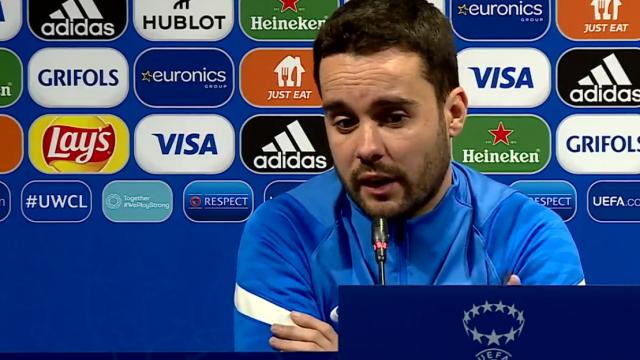 Jonatan Giráldez, en rueda de prensa de la Women's Champions League