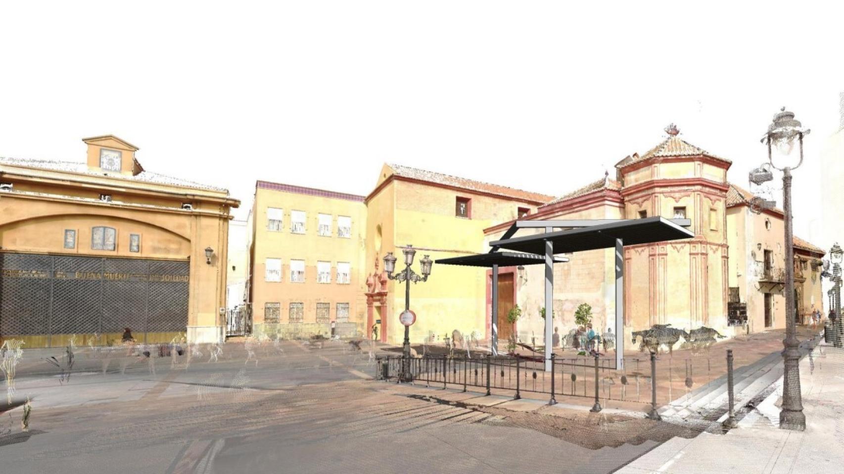 Infografía de la pérgola en el proyecto de remodelación de la Plaza de Santo Domingo, del año de 2019.