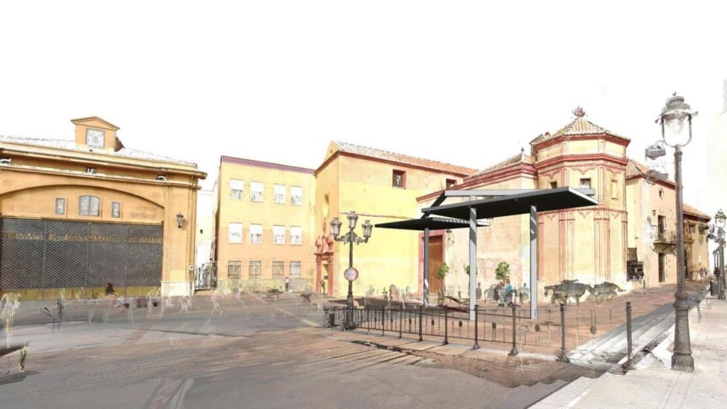 Infografía de la pérgola en el proyecto de remodelación de la Plaza de Santo Domingo, del año de 2019.