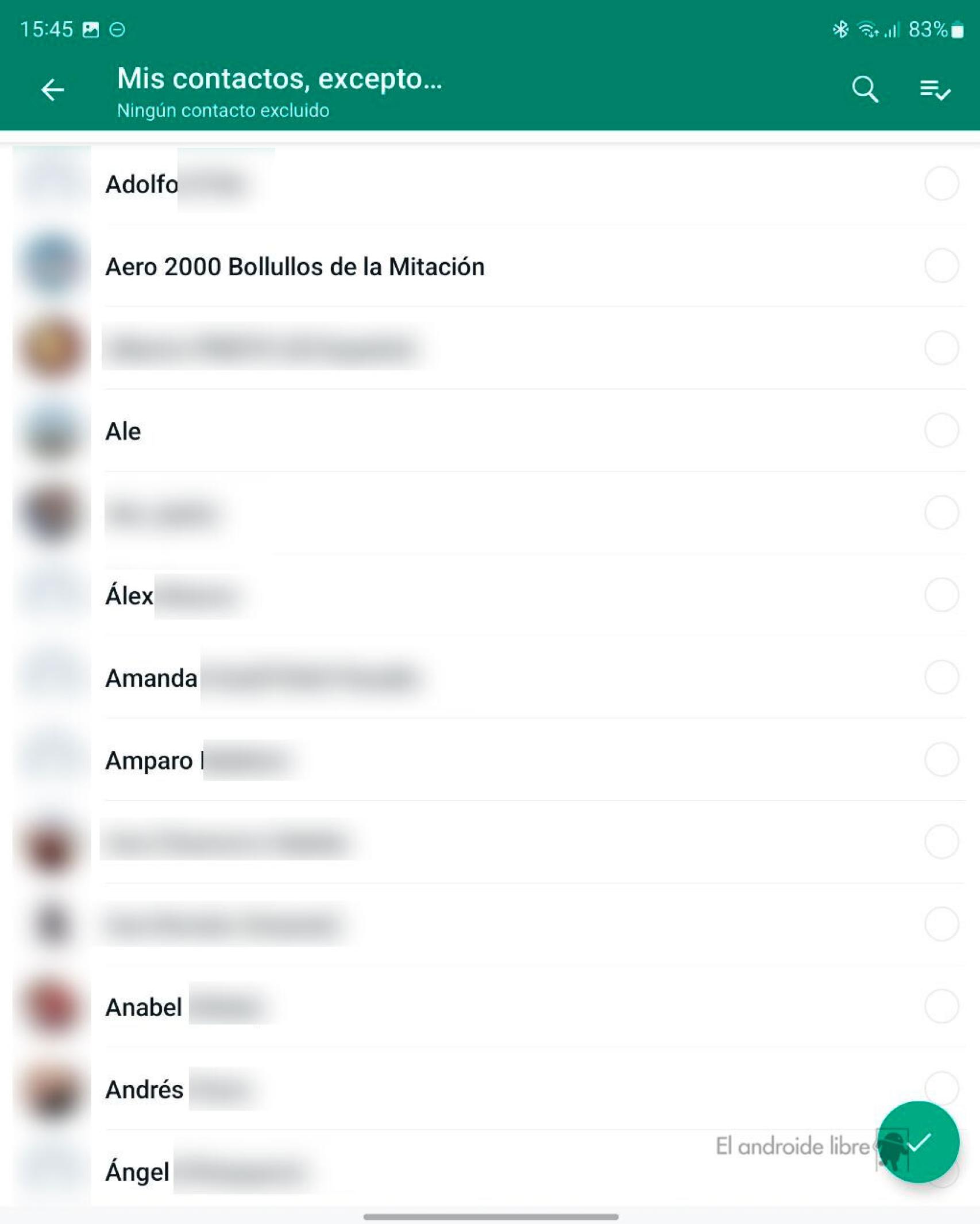 Ocultar a contactos en WhatsAppp
