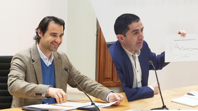 Eduardo Dolón y Toni Francés, tras la presentación de las cuentas de la Diputación de Alicante.