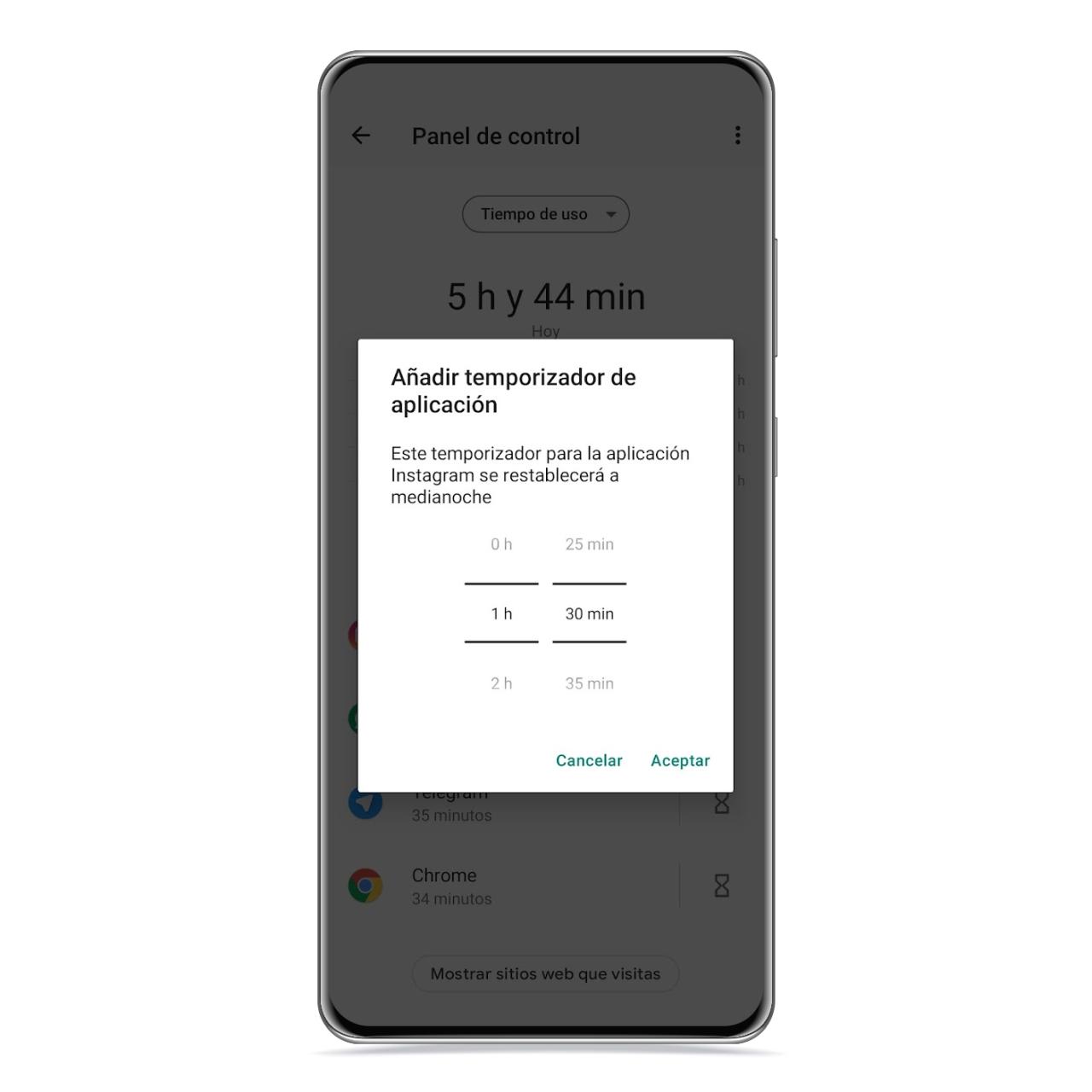 Temporizador de apps en Bienestar Digital